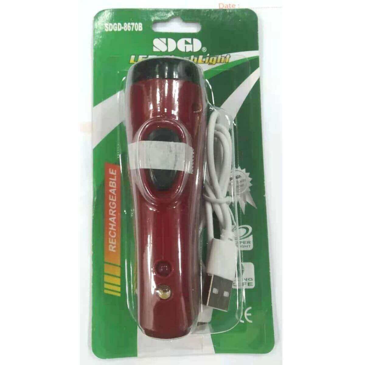 Torch Light {SDGD 8670B} Rechargeable Flashlight LED USB Portable Torches