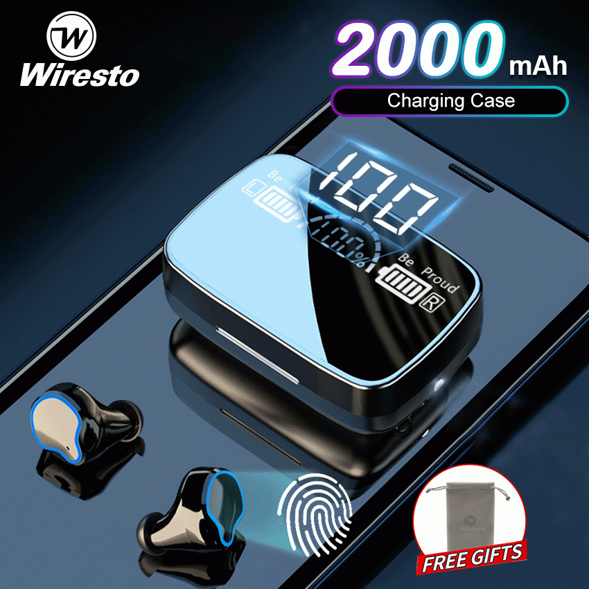 Wiresto M9 TWS Earphone Wireless Earbuds Bluetooth 5.1 In-Ear Headphones Sports Earbuds Waterproof Headsets LED Display Earphone HIFI Stereo Phone Emergency Charging Hands Free Earbuds With Large Capa