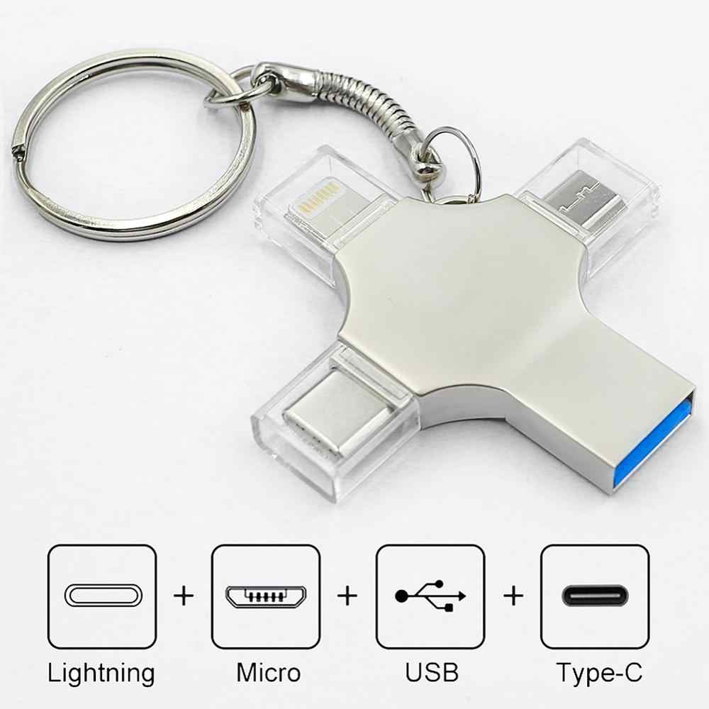 32GB 4 in 1 steel body for OTG Pendrive iPhone/iPad/Android/Type-C/USB interface - Silver