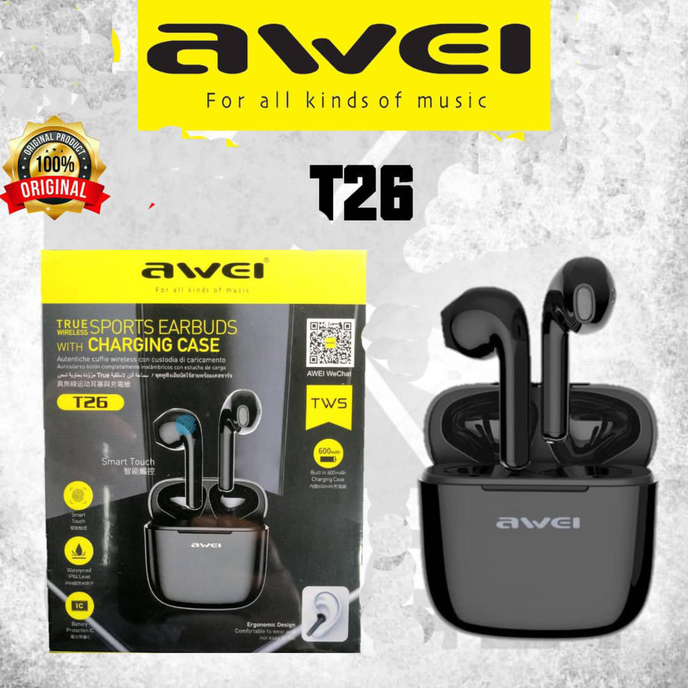 AWEI T26 TWS Bluetooth Earphone V5.0 True Wireless Earbuds
